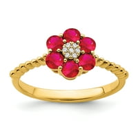 Primal Gold Karat sárga arany rubin és gyémánt virággyűrű