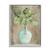 Stupell Industries Monstera elhagyja az üveg váza cserepes ház növényi festmény szürke keretes művészeti nyomtatott fali művészet,