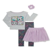 Gabby's Dollhouse Baby és Kisgyermek Girl Top, tutu szoknya, nadrág- és scrunchie ruhák, 4 darab, hónapok-5T