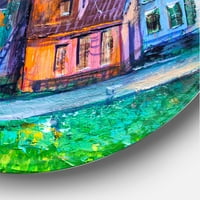 Designart 'Street színes régi házakkal tájkép' Modern körfém fali művészet - 23 -as lemez