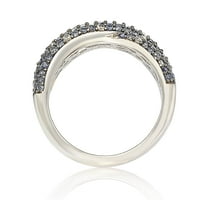 Sterling ezüst kék -fehér zafír és gyémánt akcentus vékony pave crossover ring