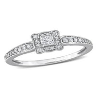 Carat T.W. Hercegnő-vágott és kerek vágott gyémánt 10KT fehérarany halo menyasszonyi gyűrű