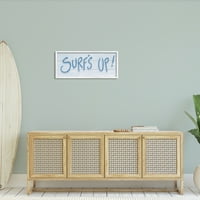 A Stupell Industries Surf Nautical Beach kifejezés puha kék tipográfia grafikus művészet fehér keretes művészet nyomtatott fali