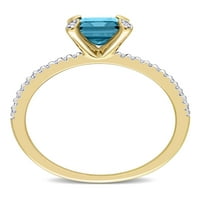 Carat T.G.W. Octagon-Cut London Blue Topaz és Carat T.W. Kerek vágott gyémánt 14 kt sárga arany félig állandó eljegyzési gyűrű
