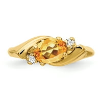 Primal Gold Karat sárga arany 7x ovális citrin és AA gyémántgyűrű