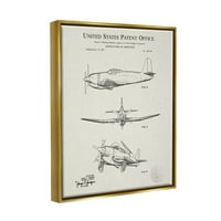 Stupell Industries Részletes Vintage Plane Patent Graphic Art Metallic Gold Lebegő Keretes vászon nyomtatott fali művészet, Karl