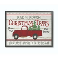 Stupell Industries Farm Friss karácsonyfák Piros teherautó ünnepi szó Design Wall Art készítette Jennifer Pugh művész