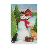 A Melinda Hipsher, a Melinda Hipsher vászon művészete „Hóember farm és macskával” Szépművészet