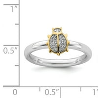 Egymásra rakható kifejezések sterling ezüst aranyozott katicabogár gyémánt gyűrű