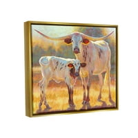 Longhorn & Calf állandó mezőgazdasági állatok és rovarok festés fém arany keretes művészet nyomtatott fali művészet