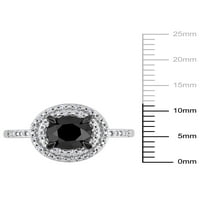 1- Carat T.W. Fekete -fehér gyémánt 14 kt fehér arany dupla halo gyűrű