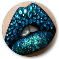 Designart 'Woman ajkak fekete rúzsú kék gyémántok modern körfém fali művészete - 29 -es korong