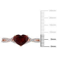 Carat T.G.W. Garnet és Carat T.W. Diamond 14KT Rose Arany Heart Crossover eljegyzési gyűrű