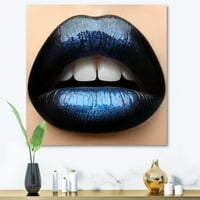 Lány ajkak fekete és kék rúzsfestés vászon művészeti nyomtatás