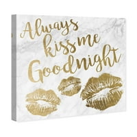 A Wynwood Studio divat és a Glam Wall Art vászon nyomatok 'mindig megcsókolnak jó éjszakát' ajkak - arany, fehér