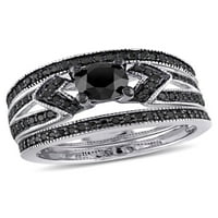 Miabella 1- Carat T.W. Fekete gyémánt sterling ezüst 3 darabos menyasszonyi készlet