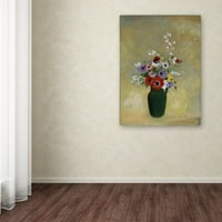 Védjegy képzőművészet 'nagy zöld váza vegyes virágokkal' vászon művészet Odilon Redon
