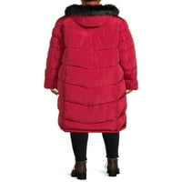 Nagy hideg női plusz méretű fau memória chevron steppelt maxi kabát fau szőrhapucettel
