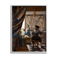 Stupell Industries A festés allegóriája Johannes Vermeer klasszikus portré festmény szürke keretes művészet nyomtatott fali művészet,