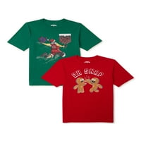 Ünnepi idő fiúk karácsonyi pólója, rövid ujjú, 2-csomag, méretű 4- és Husky