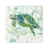 Stupell Industries akvarell tengeri teknős úszó óceáni vízbuborékok festmény galéria csomagolt vászon nyomtatott fali művészet,