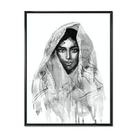 Designart 'Fiatal indiai nő fekete -fehér portréja I' Modern keretes vászon fali művészet nyomtatás