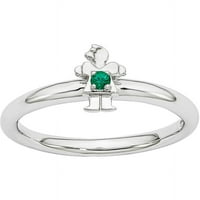 Létrehozott smaragd sterling ezüst ródium lány gyűrű