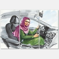 Arab hölgy vezet egy autó II. Festés vászon művészeti nyomtatás