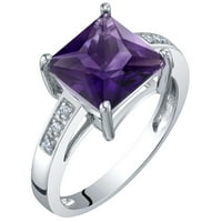 Oravo ct hercegnő vágott lila ametiszt és gyémánt pasziánsz gyűrű 14 k fehéraranyban