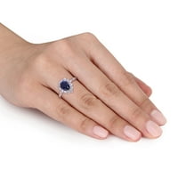 Miabella női 2- Karáttal készített kék fehér zafír gyémánt akcentus 10KT Fehérarú Halo Ring