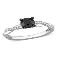 1- Carat T.W. Fekete -fehér gyémánt 14KT fehérarany kereszteződés eljegyzési gyűrű