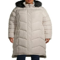 Big Chill női plusz méretű fau memória chevron steppelt maxi kabát Fau szőrhapucettel