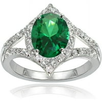 Szimulált smaragd és fehér topaz sterling ezüst ovális divat osztott szárgyűrű