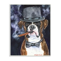 Kifinomult boxer kutya portré felső kalap kisállat keretes festmény művészeti nyomtatása
