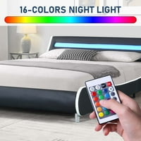 Aukfa kárpitozott LED -es ágykeret, Fau bőr queen platform ágy LED -es fénytáblával - Fekete Fehér