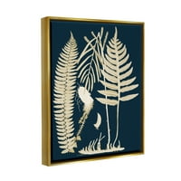 Stupell Industries rétegezett páfrányok Botanikus gyökerek Kortárs absztrakt tervezés grafikus művészet fémes arany úszó keretes