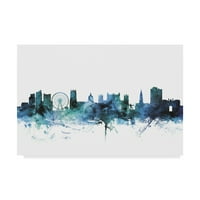 Védjegy képzőművészet 'Nottingham Anglia kék kékeszöld Skyline' vászon művészet Michael Tompsett
