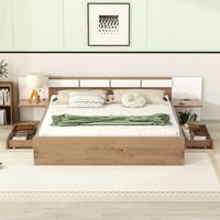 Euroco Wood Queen méretű platform ágy polc és töltőállomás, két fiók hálószobához, természetes