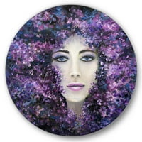 Designart 'Portré egy lila levendula virággal rendelkező hölgy portréja' Modern Circle Metal Wall Art - 36 lemez