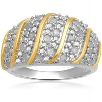 Carat T.W. Fehér gyémánt sárga bevonat sterling ezüst fonott gyűrű felett