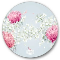 Designart 'Apple Blossom és Chrysanthemums' hagyományos körfém fali művészet - 23 -as lemez