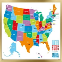 Térkép-Amerikai Egyesült Államok fali poszter, 22.375 34 keretes