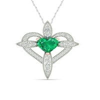 Imperial drágakő sterling Ezüst szívvágás smaragdot készített és fehér zafír keresztnyelelőt készített