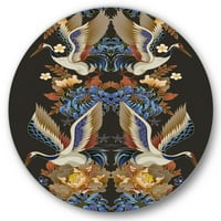 Designart 'chinoiserie pünkösdi rúddal és madarakkal ix' hagyományos körfém fali művészet - 23 -as lemez