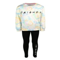 Friends Girls tie Dye Crewneck pulóver és nyomtatott lábak, 2 darabos ruhakészlet, Méretek 4-12