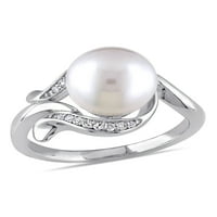 Fehér tenyésztett édesvízi gyöngy és gyémánt-Accent 10 kt fehérarany gyűrű