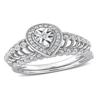 Carat T.W. Gyémánt sterling ezüst könnycsepp halo menyasszonyi gyűrű