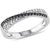 Carat T.W. Fekete-fehér gyémánt sterling ezüst keresztező gyűrű