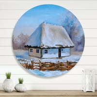 Designart 'Hagyományos ház, télen hóval borítva.' Hagyományos körfém fali művészet - 23 -as lemez