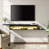 Úszó TV -állvány polc a TV -ig 75 -ig Sárga LED -es lámpával, szórakoztató központ a nappali számára